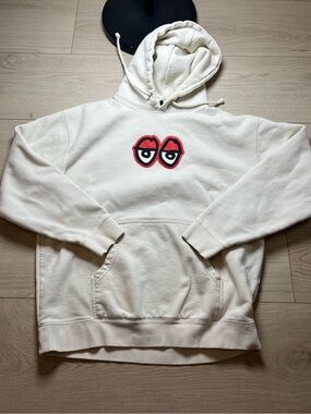 Krooked Men's Cream Hoodie with Red Eye Graphic large